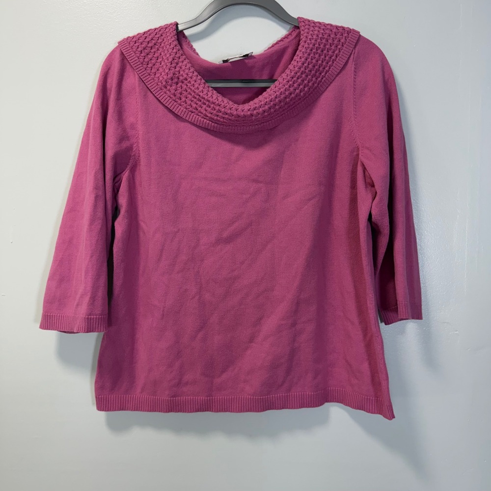 Christopher & Banks Womens Pink Cowl Neck 3/4 Sleeve Knit Sweater L 06138-8461
